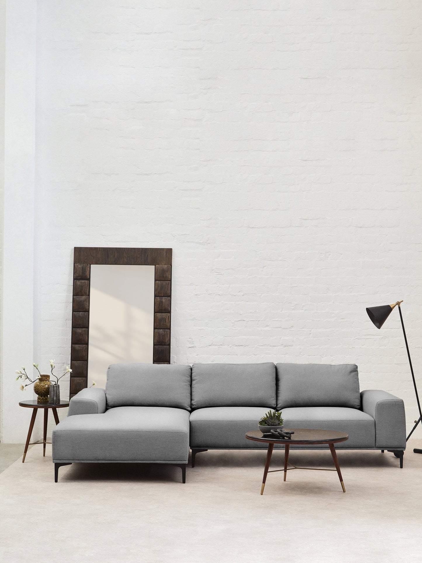 Rakel 3 Seat Grey Fabric Right Chaise Sofa - Skandi London