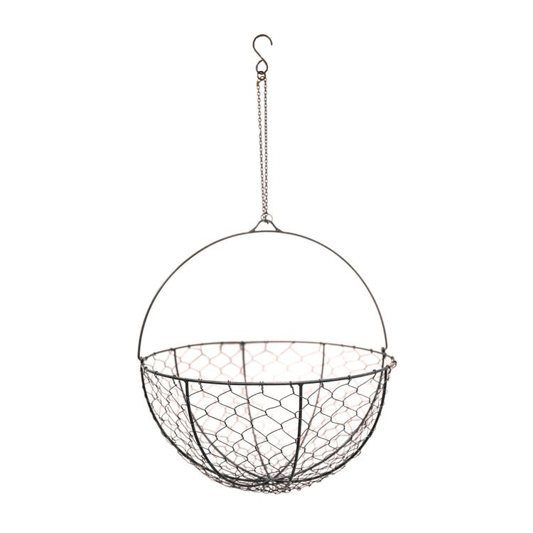 Outdoor Hanging Wired Netted Basket Zinc H40cm D40cm - Skandi London