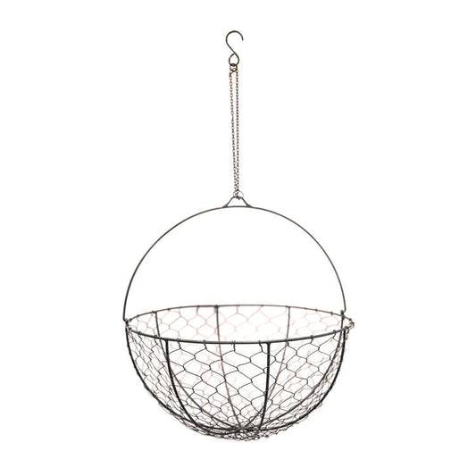 Outdoor Hanging Wired Netted Basket Zinc H40cm D40cm - Skandi London