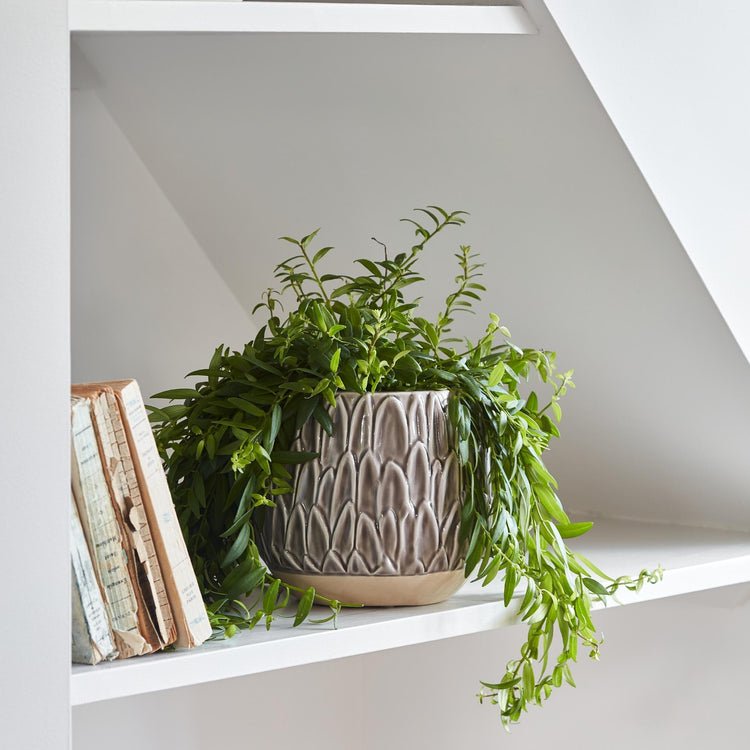Arles Leaf Embossed Mocha Planter H20Cm W22Cm - Skandi London