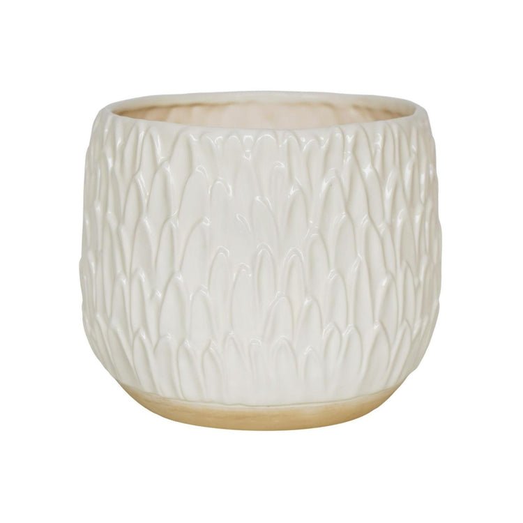 Arles Leaf Embossed White Planter H20Cm W22Cm - Skandi London