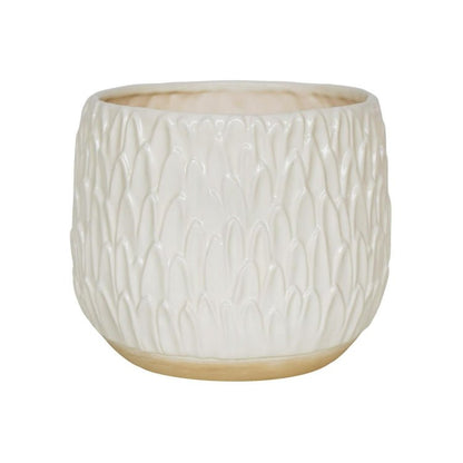 Arles Leaf Embossed White Planter H20Cm W22Cm - Skandi London