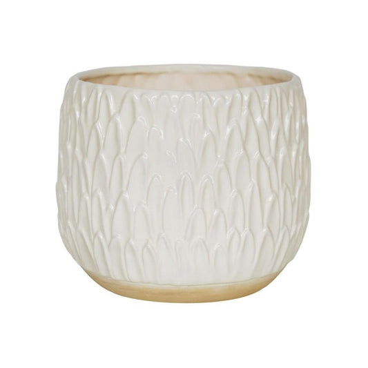 Arles Leaf Embossed White Planter H20Cm W22Cm - Skandi London