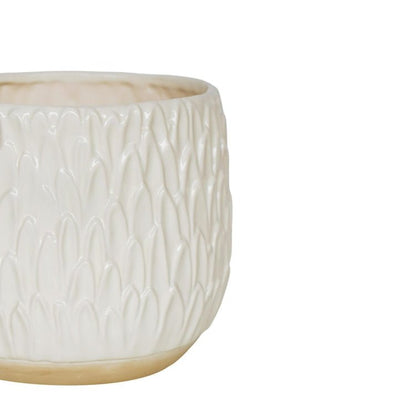Arles Leaf Embossed White Planter H20Cm W22Cm - Skandi London