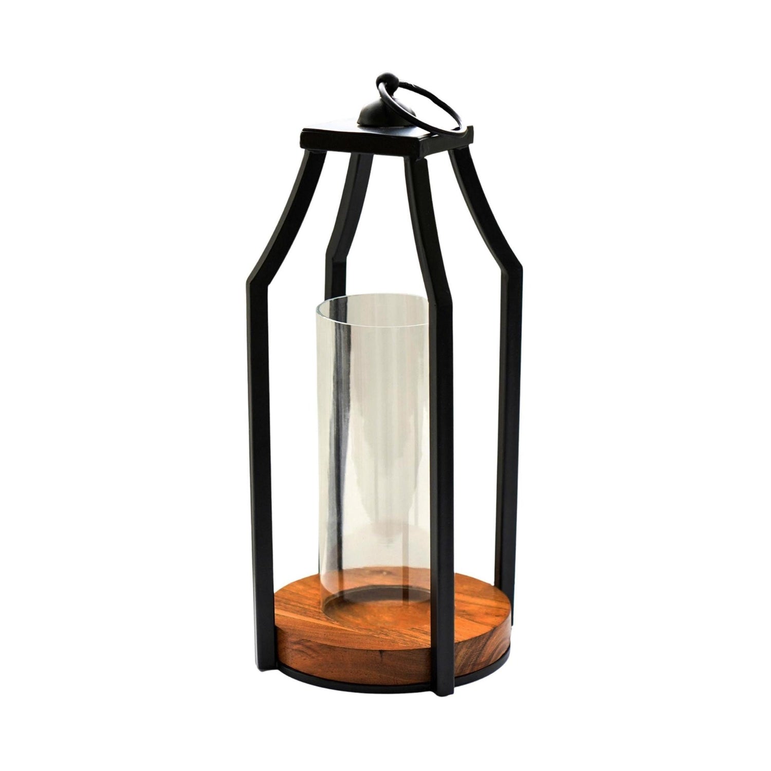 Grimstad Circular Base Lantern in Acacia Wood/Black Large - Large - Skandi London