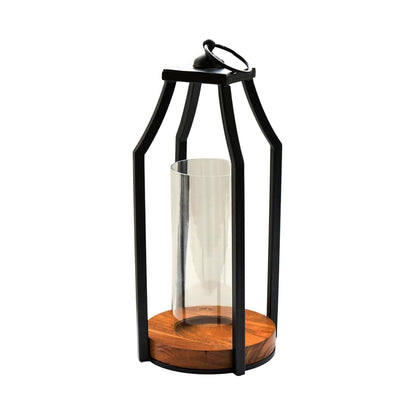 Grimstad Circular Base Lantern in Acacia Wood/Black Large - Large - Skandi London