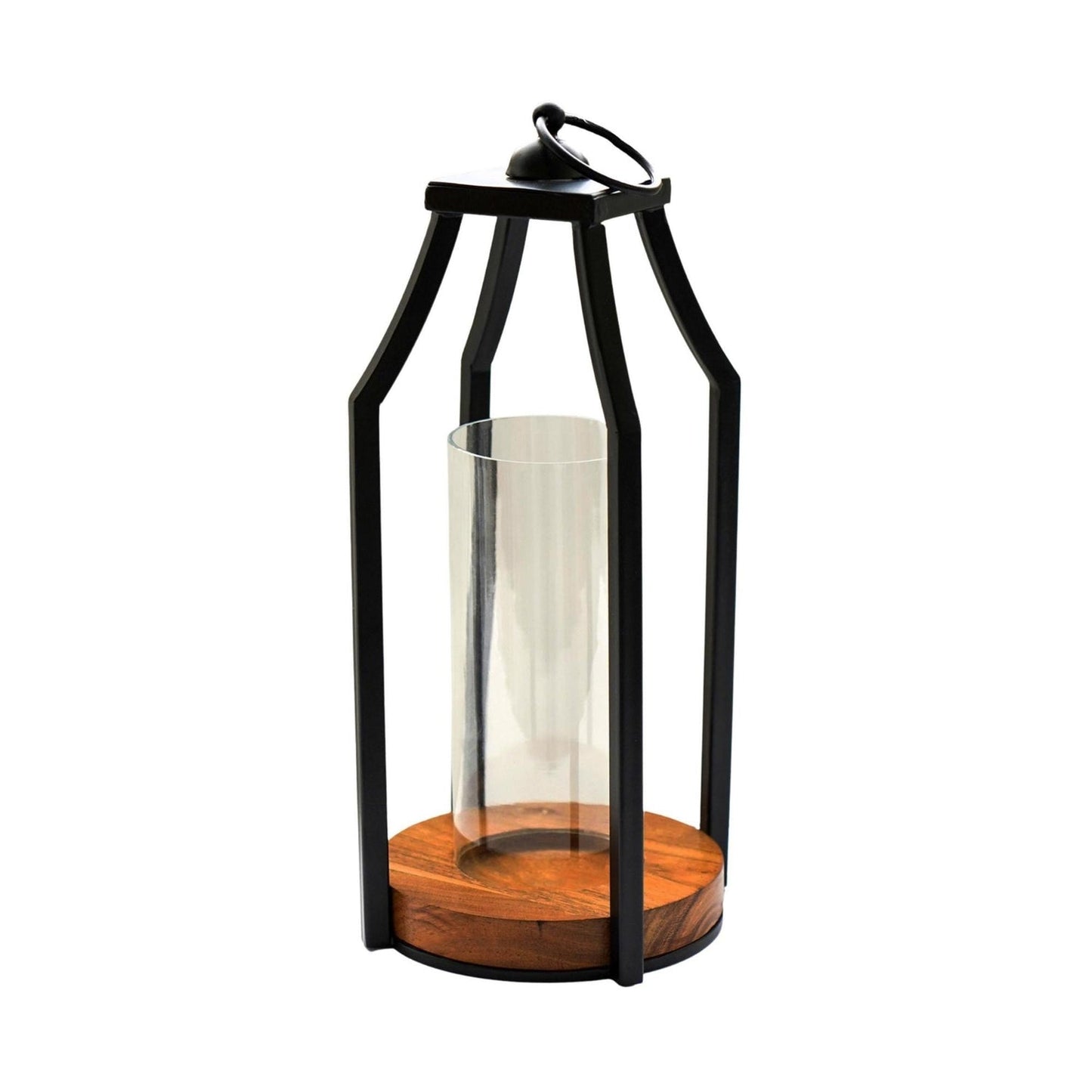 Grimstad Circular Base Lantern in Acacia Wood/Black Medium - Medium - Skandi London