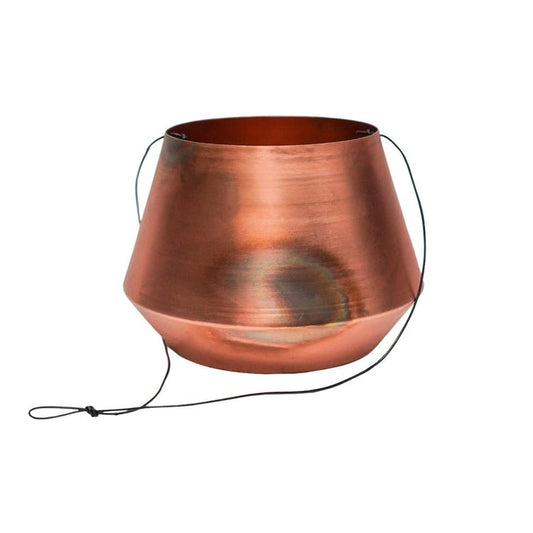 Indoor Soho Aged Copper Hanging Planter with Leather Strap H15Cm D19Cm - Skandi London
