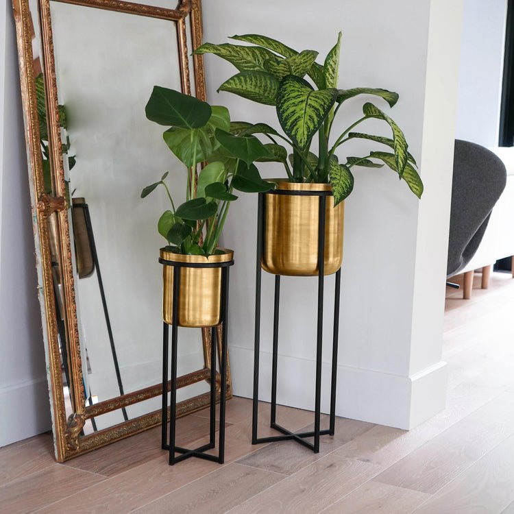 Calla Planter Stand Black/Antique Gold H78CM D29CM - Skandi London
