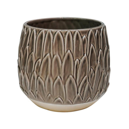 Arles Leaf Embossed Mocha Planter H20Cm W22Cm - Skandi London