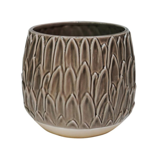 Arles Leaf Embossed Mocha Planter H20Cm W22Cm - Skandi London