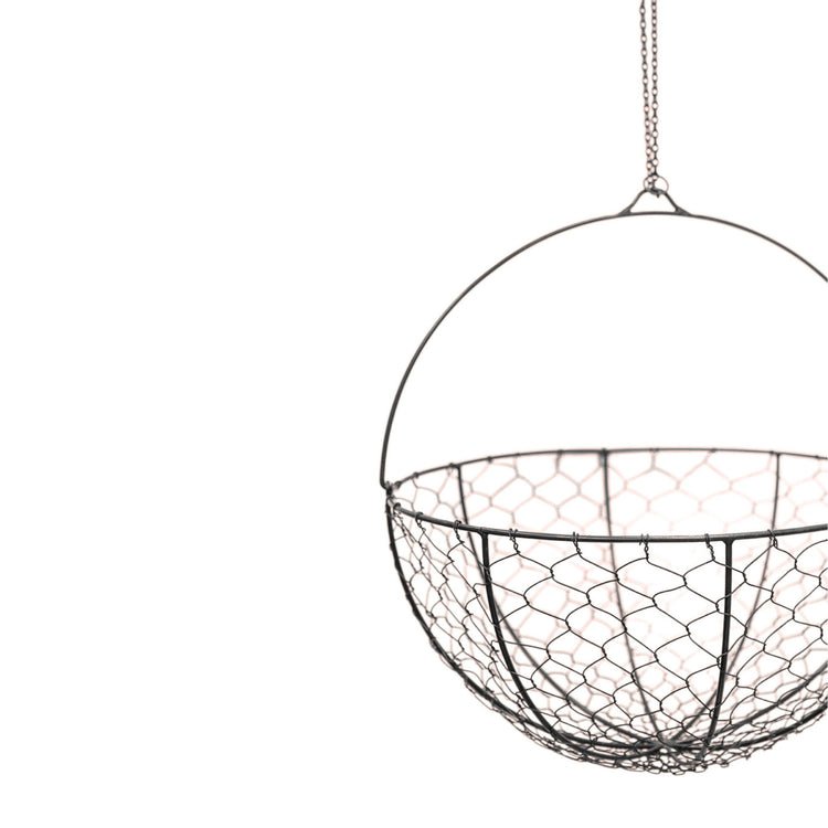Outdoor Hanging Wired Netted Basket Zinc H40cm D40cm - Skandi London