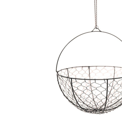 Outdoor Hanging Wired Netted Basket Zinc H40cm D40cm - Skandi London