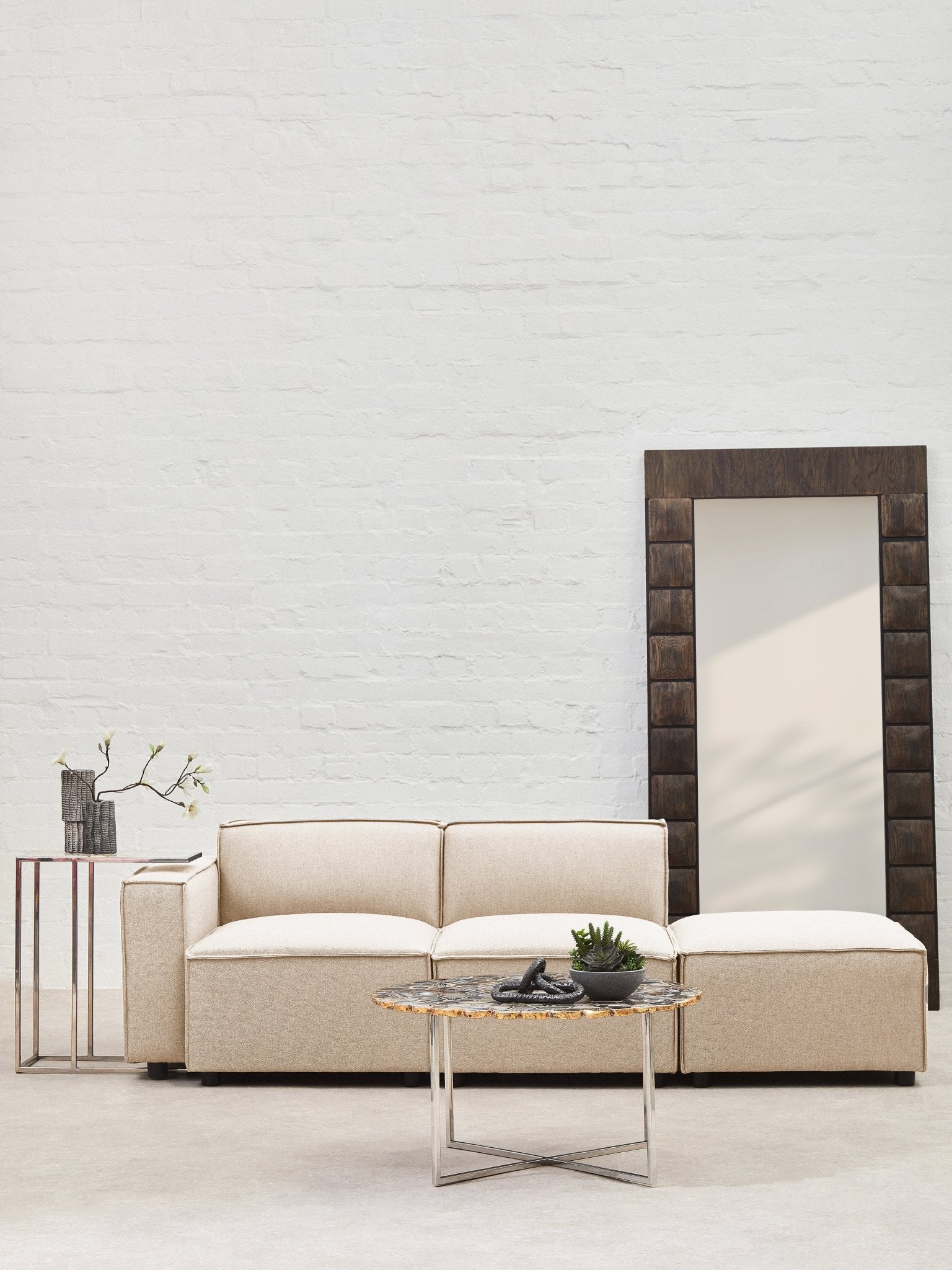 Rana Cream Fabric Armless Sofa - Skandi London