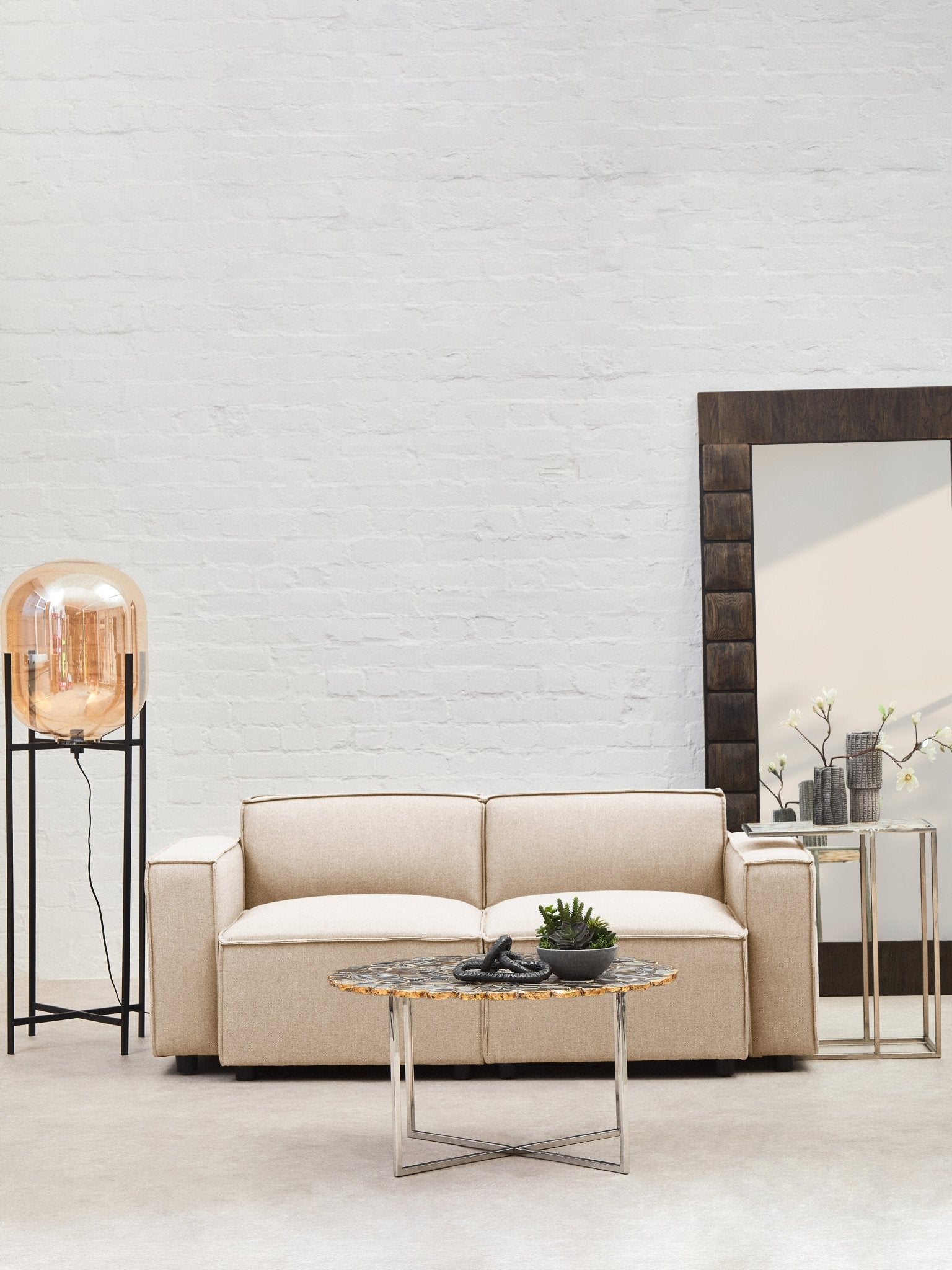 Rana Cream Fabric Armless Sofa - Skandi London