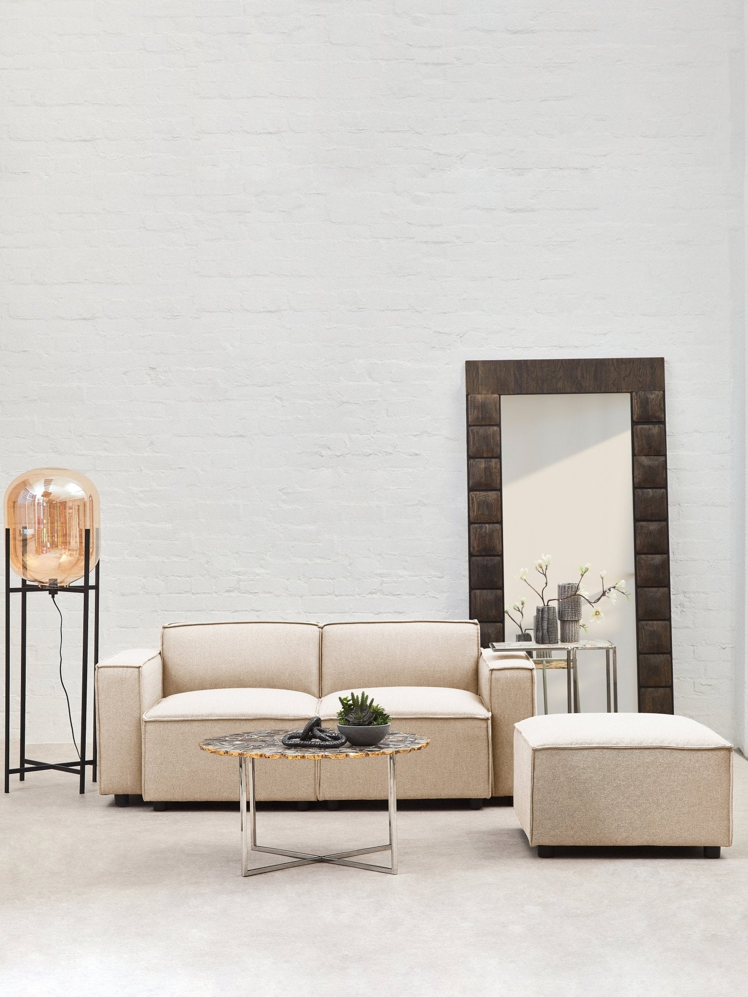 Rana Cream Fabric Armless Sofa - Skandi London