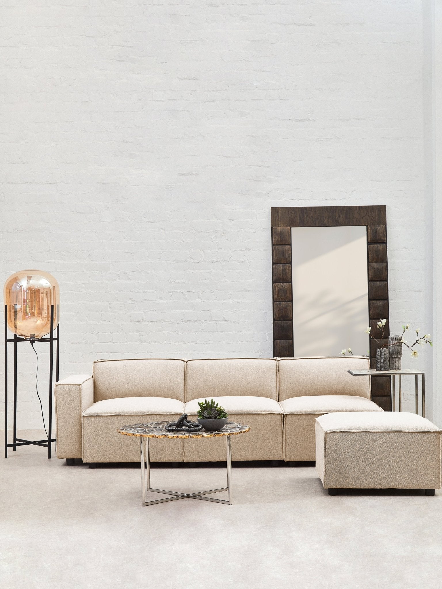 Rana Cream Fabric Sofa Ottoman - Skandi London