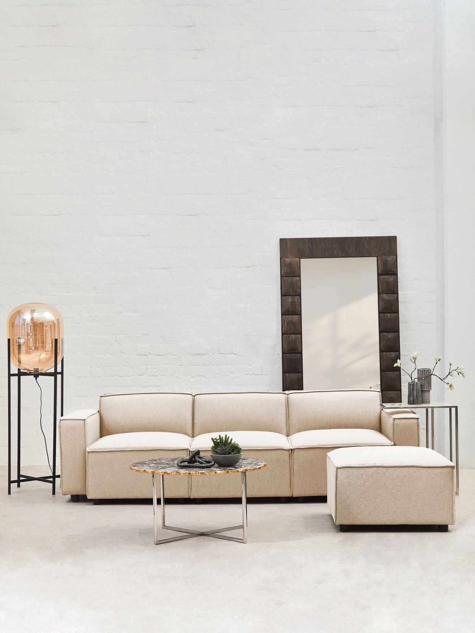 Rana Cream Fabric Sofa Ottoman - Skandi London
