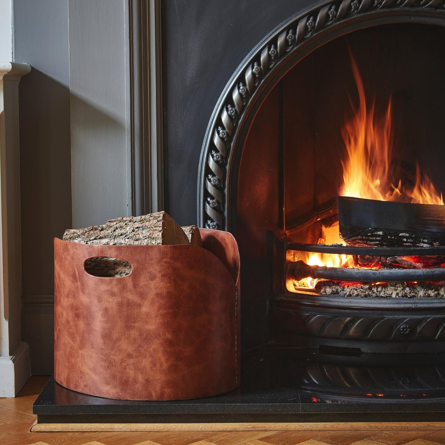 Hobro Tan Faux Leather Log Bucket - Skandi London