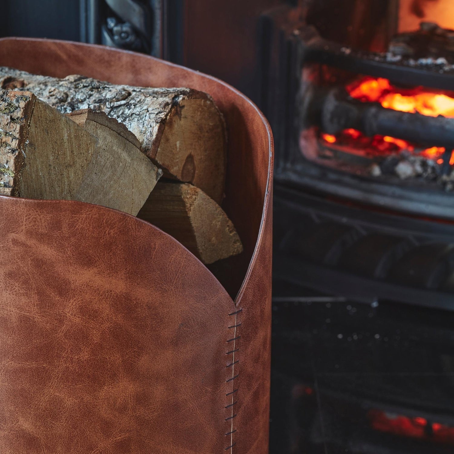 Hobro Tan Faux Leather Log Bucket - Skandi London