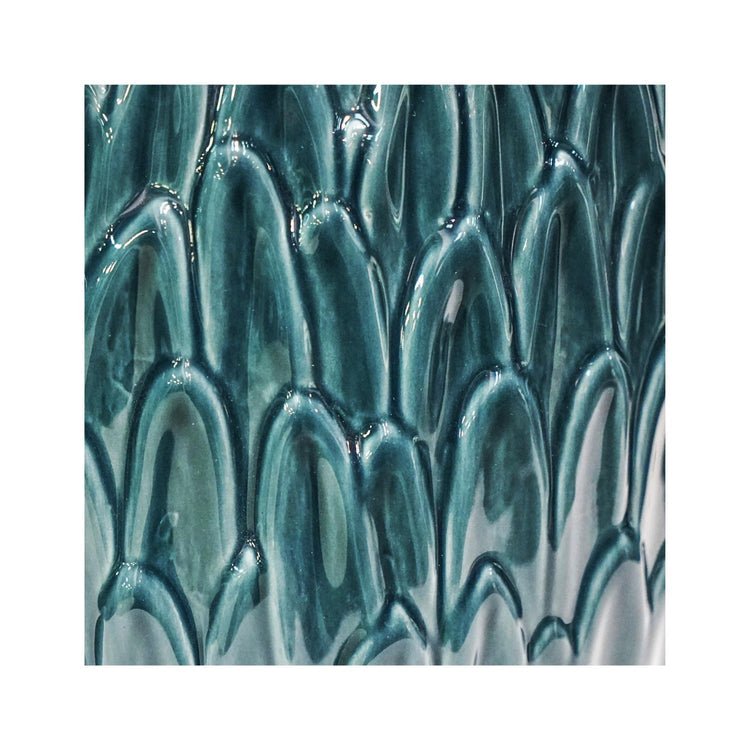Arles Leaf Embossed Teal Planter H20Cm W22Cm - Skandi London