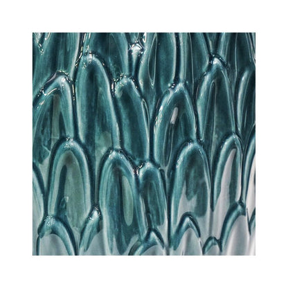 Arles Leaf Embossed Teal Planter H20Cm W22Cm - Skandi London