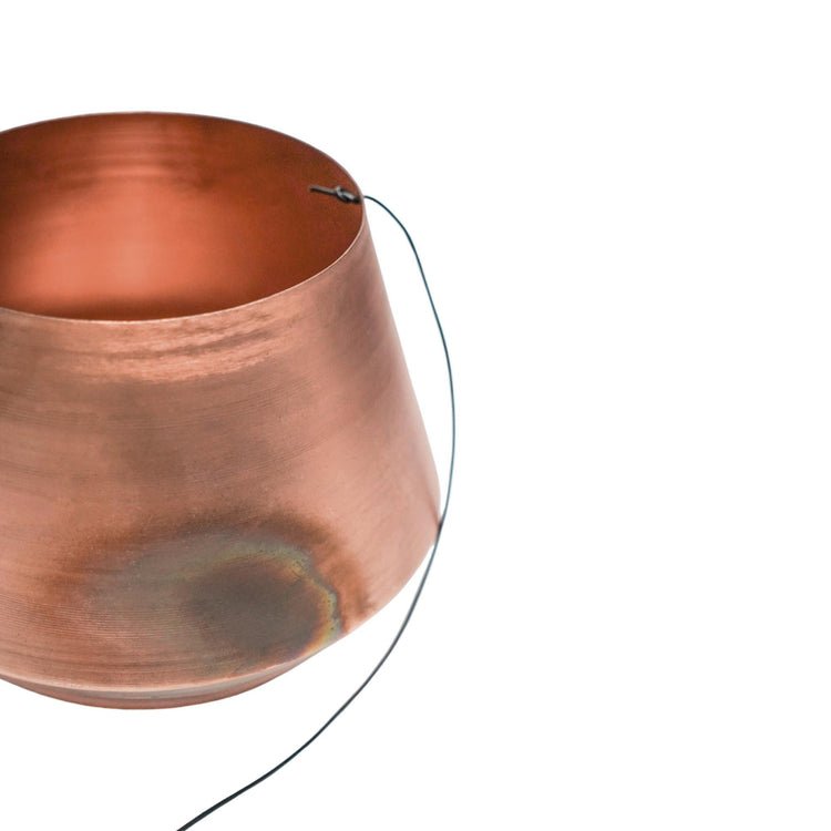 Indoor Soho Aged Copper Hanging Planter with Leather Strap H15Cm D21Cm - Skandi London