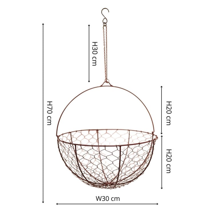 Outdoor Hanging Wired Netted Basket Bronze H40cm D40cm - Skandi London