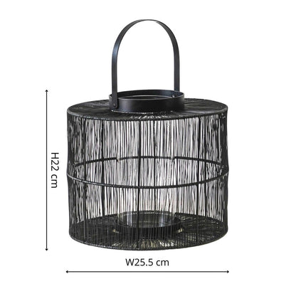 Vega Wirework Lantern with Glass Insert Black - Medium - Skandi London