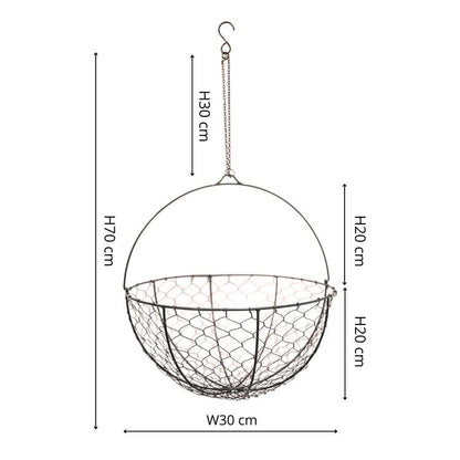 Outdoor Hanging Wired Netted Basket Zinc H40cm D40cm - Skandi London