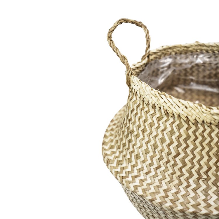 Seagrass Chevron White Lined Basket Medium H30Cm D35Cm - Skandi London