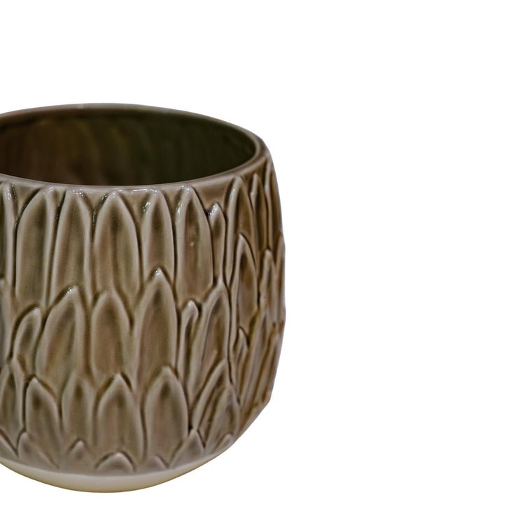Arles Leaf Embossed Mocha Planter H20Cm W22Cm - Skandi London
