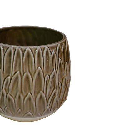 Arles Leaf Embossed Mocha Planter H20Cm W22Cm - Skandi London