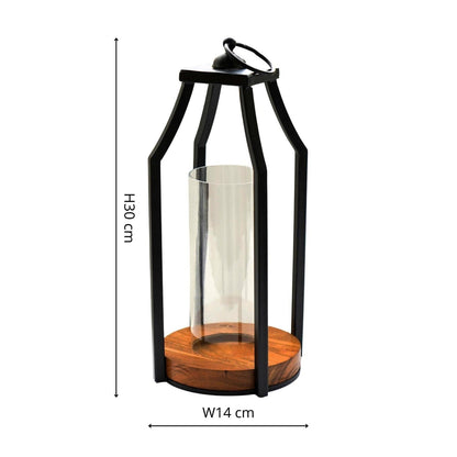 Grimstad Circular Base Lantern in Acacia Wood/Black Medium - Medium - Skandi London