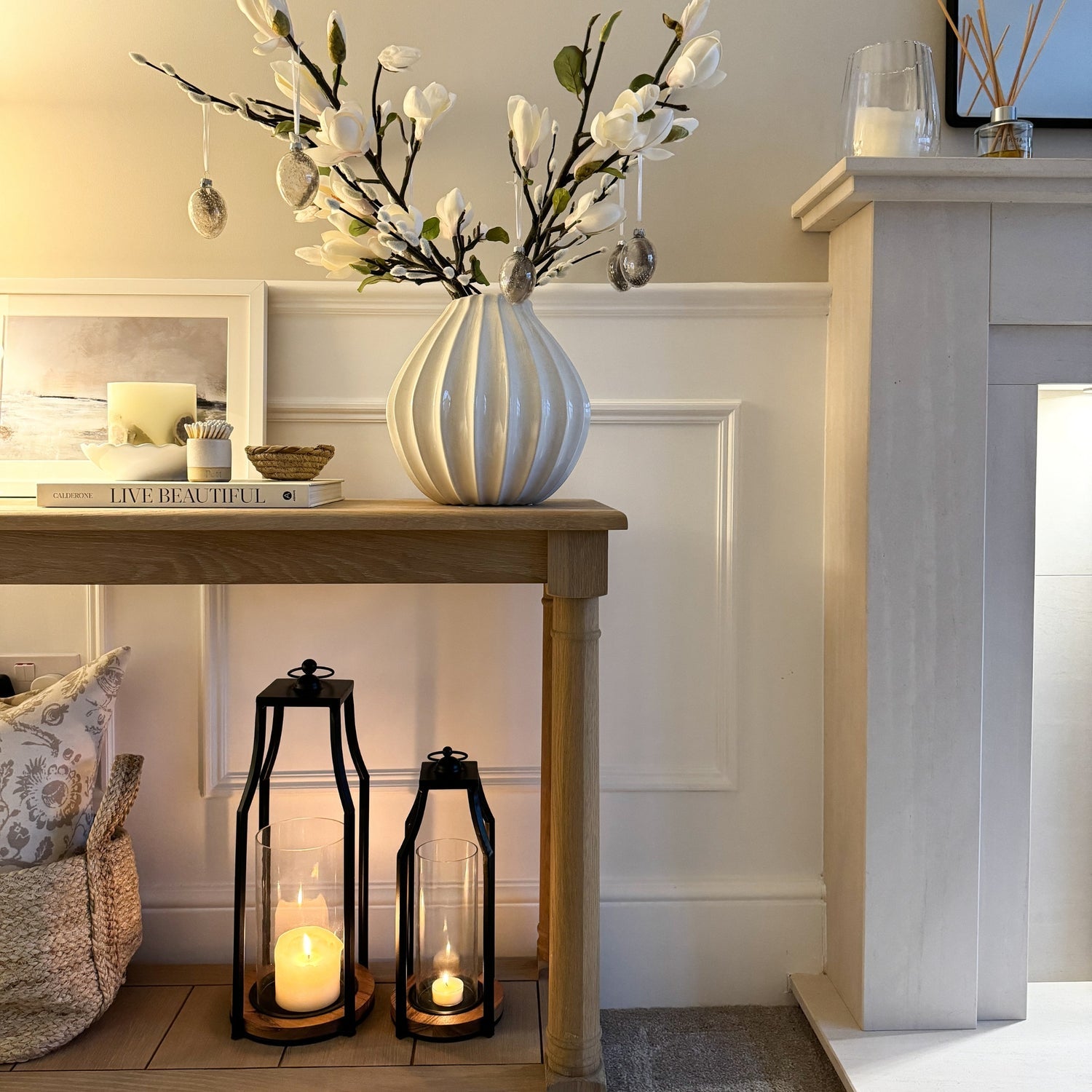 Grimstad Circular Base Lantern in Acacia Wood/Black Large - Large - Skandi London