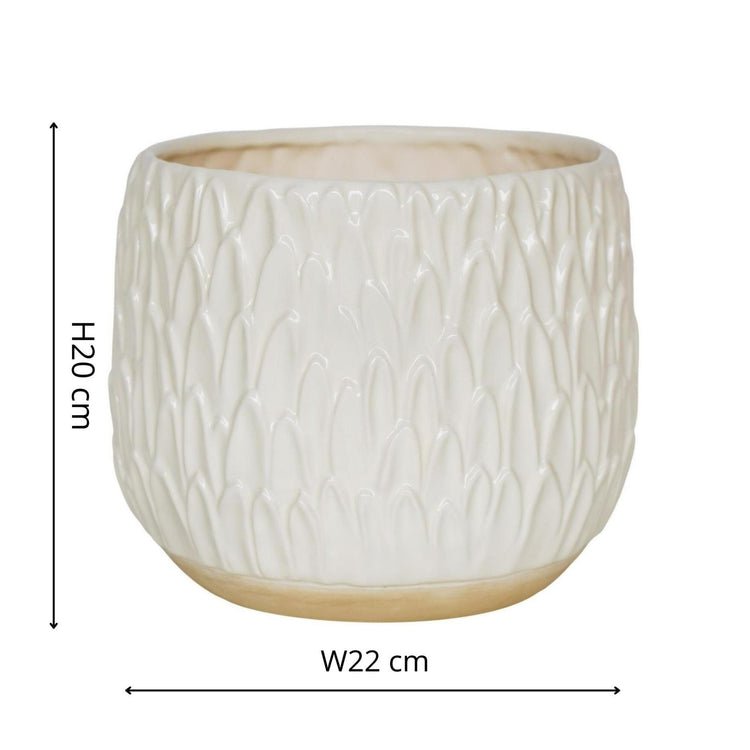 Arles Leaf Embossed White Planter H20Cm W22Cm - Skandi London