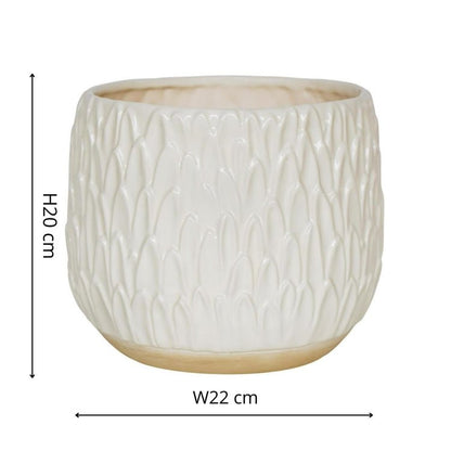 Arles Leaf Embossed White Planter H20Cm W22Cm - Skandi London