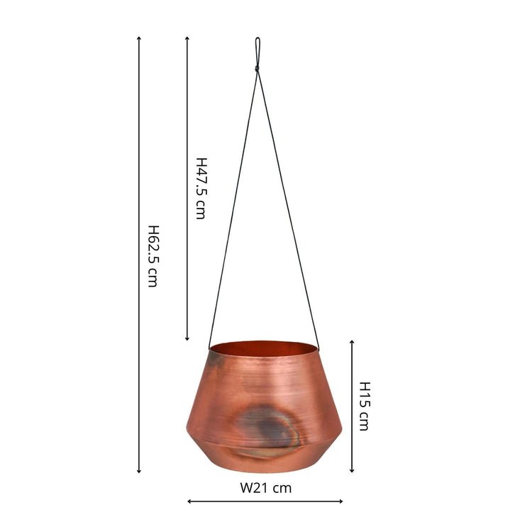 Indoor Soho Aged Copper Hanging Planter with Leather Strap H15Cm D21Cm - Skandi London
