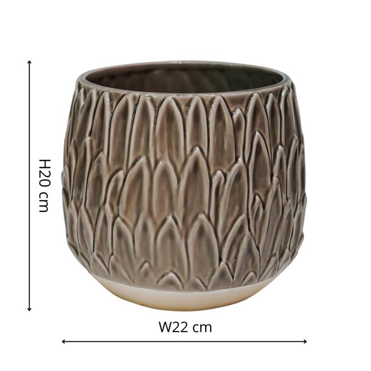 Arles Leaf Embossed Mocha Planter H20Cm W22Cm - Skandi London