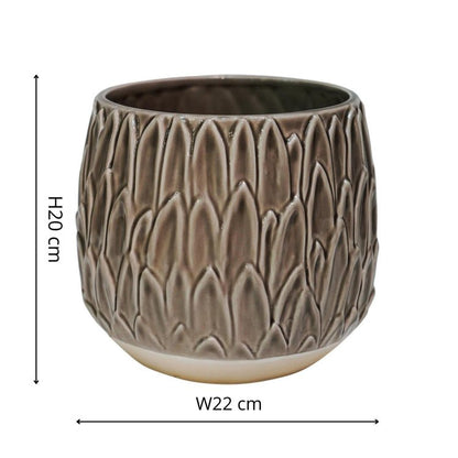 Arles Leaf Embossed Mocha Planter H20Cm W22Cm - Skandi London