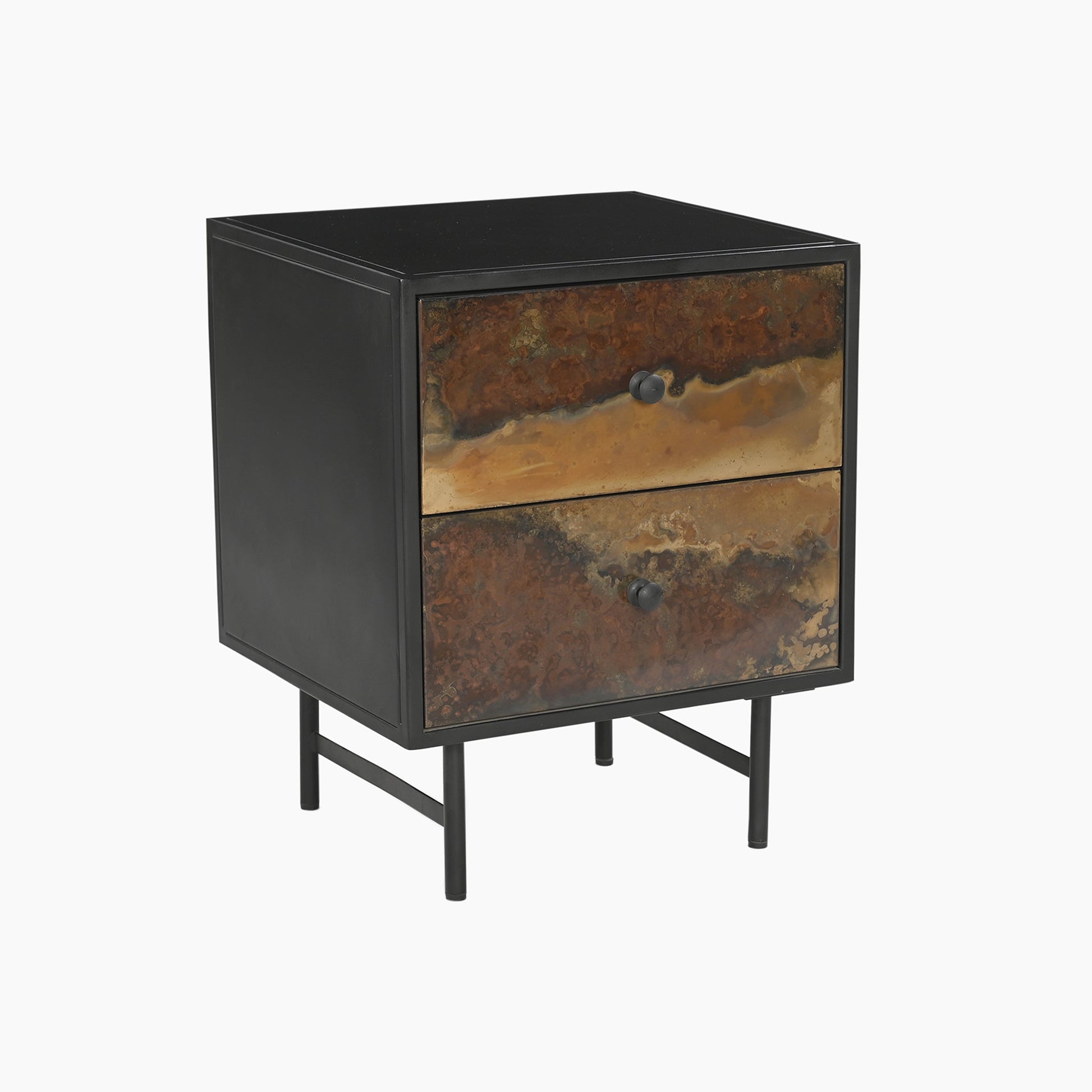 Hendon Two Drawer Iron Bedside Table - Skandi London