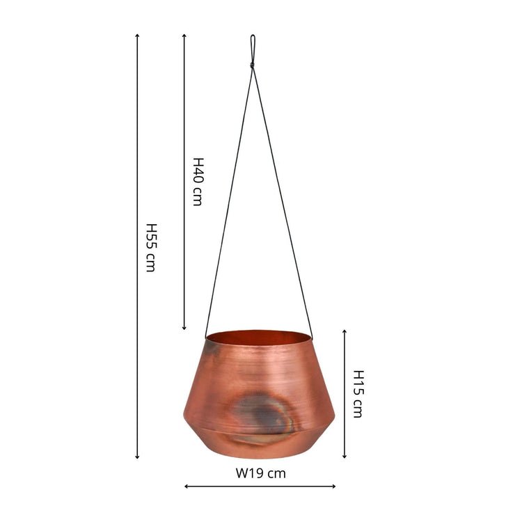 Indoor Soho Aged Copper Hanging Planter with Leather Strap H15Cm D19Cm - Skandi London