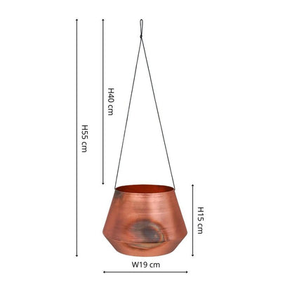 Indoor Soho Aged Copper Hanging Planter with Leather Strap H15Cm D19Cm - Skandi London