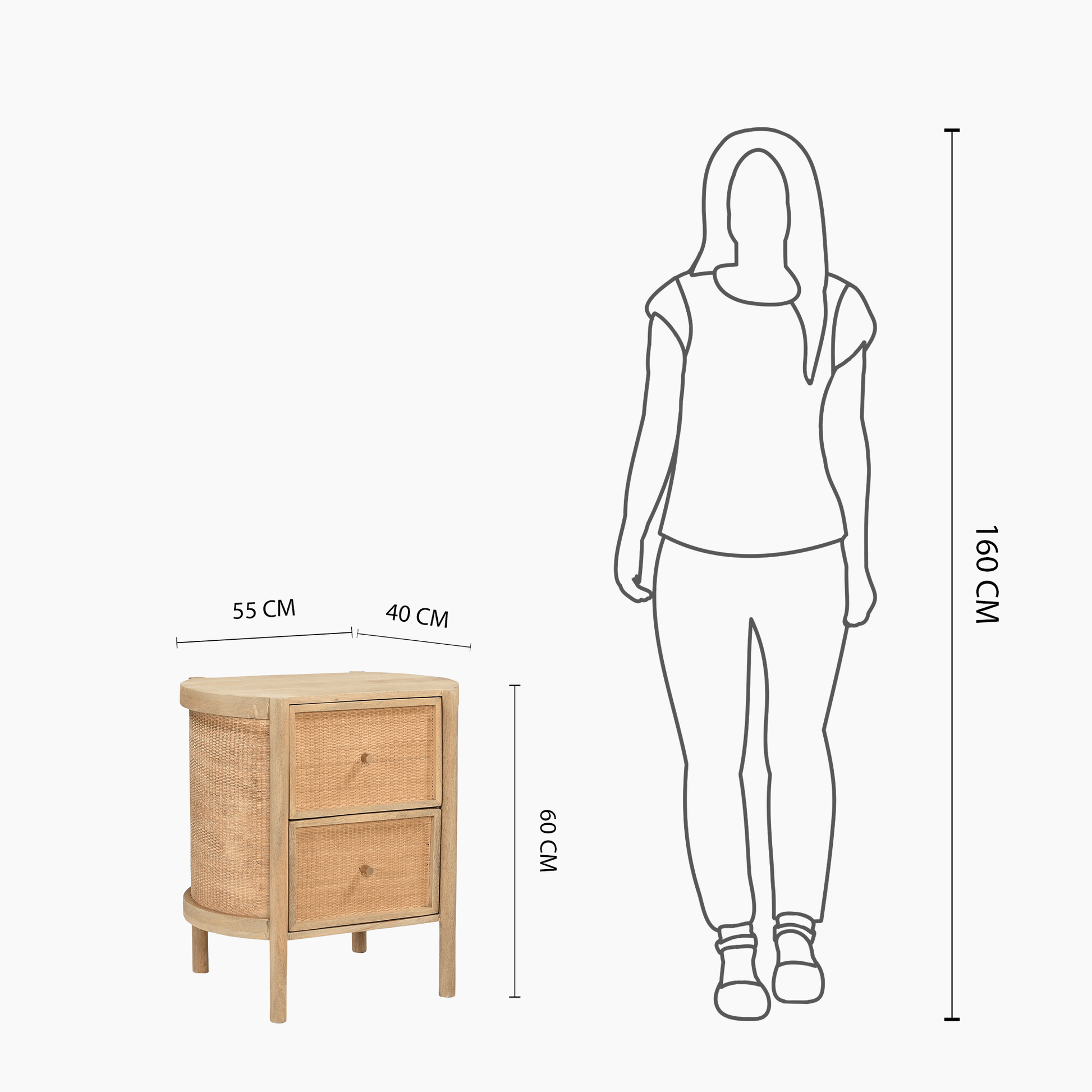 Vauxhall Two Drawer Bedside Table - Skandi London