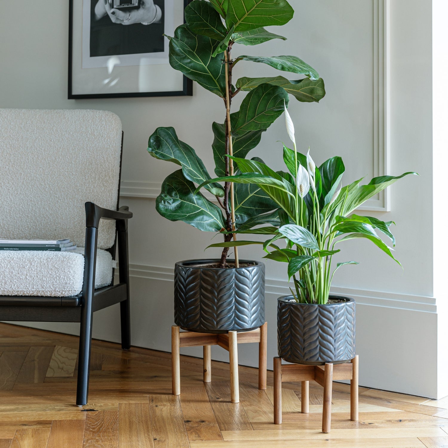 Andebu Chevron Pewter Planter Medium - Medium - Skandi London
