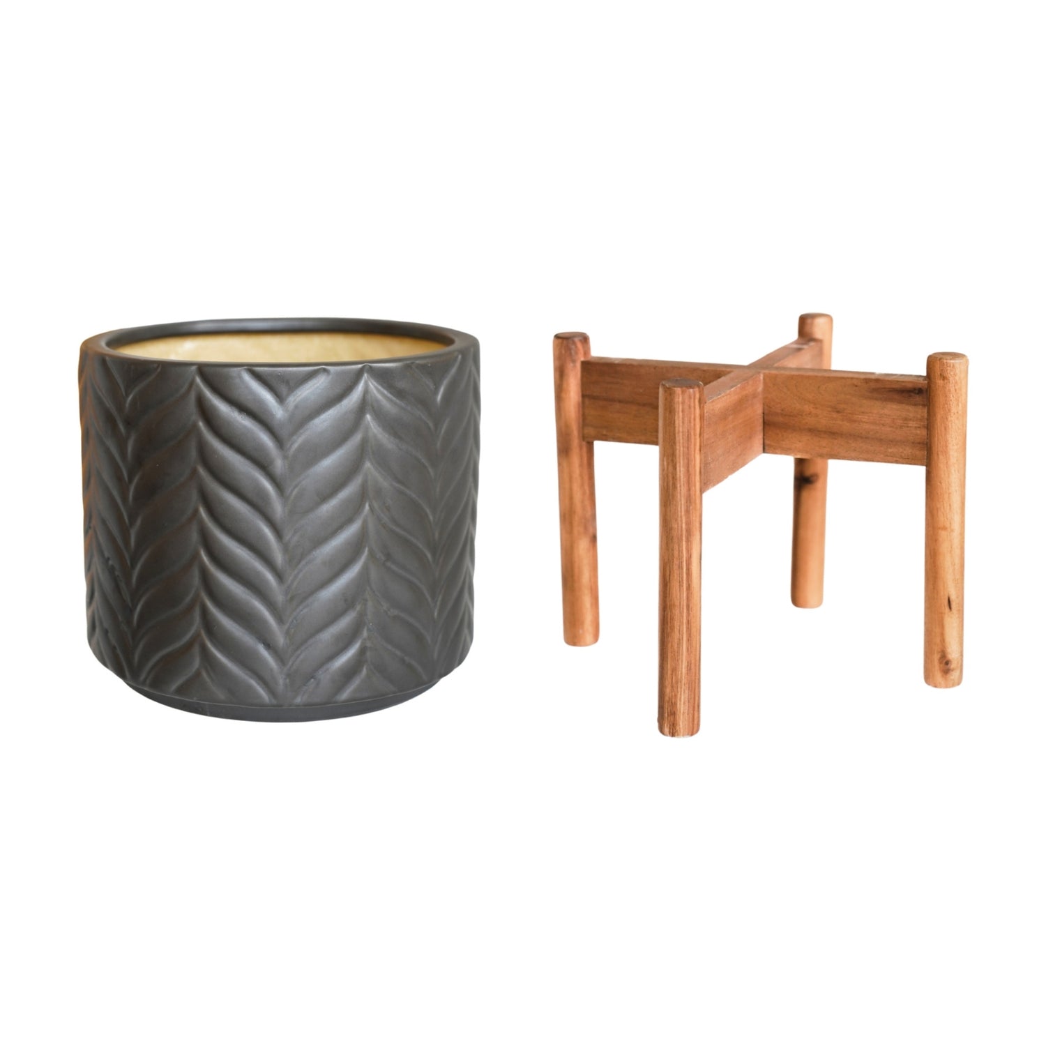 Andebu Chevron Pewter Planter Large - Large - Skandi London