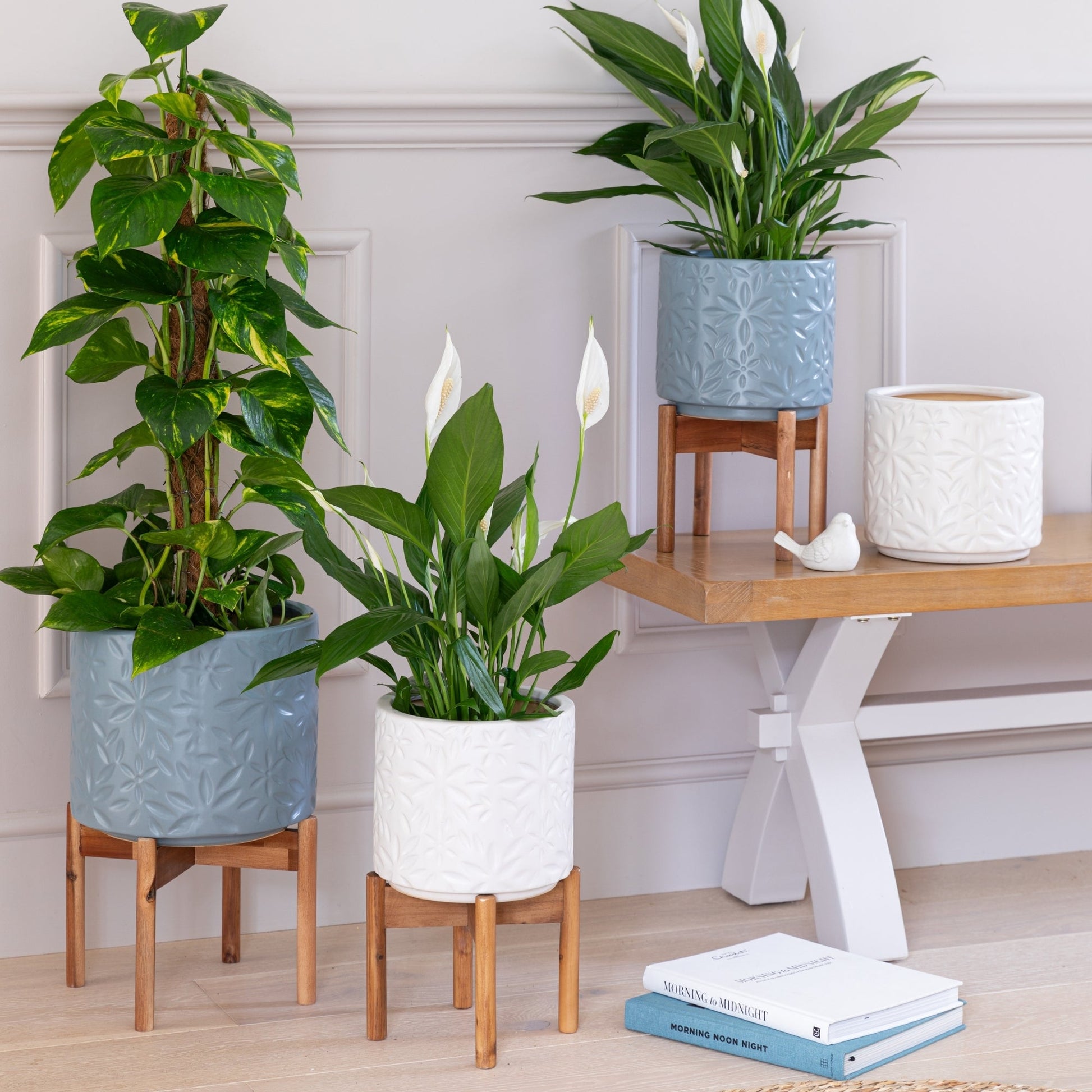 Aspen Flower Dusty Blue Planter H34cm D22cm - Skandi London