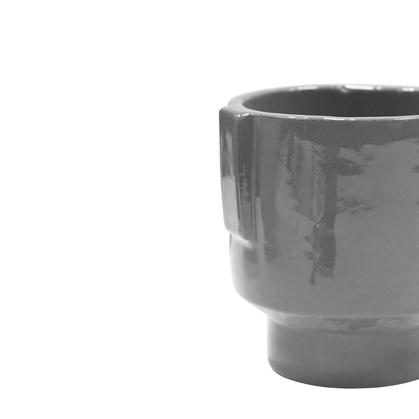 Aries Glazed handles planter Charcoal H20cm D19cm - Skandi London