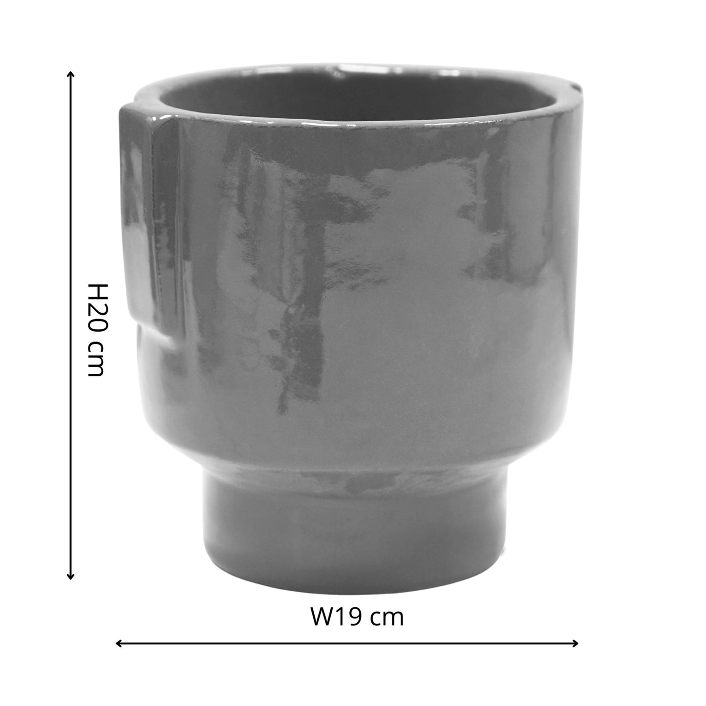 Aries Glazed handles planter Charcoal H20cm D19cm - Skandi London