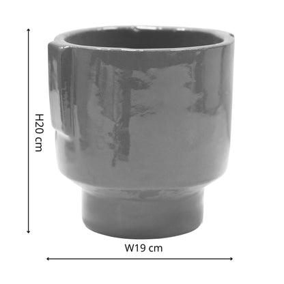 Aries Glazed handles planter Charcoal H20cm D19cm - Skandi London